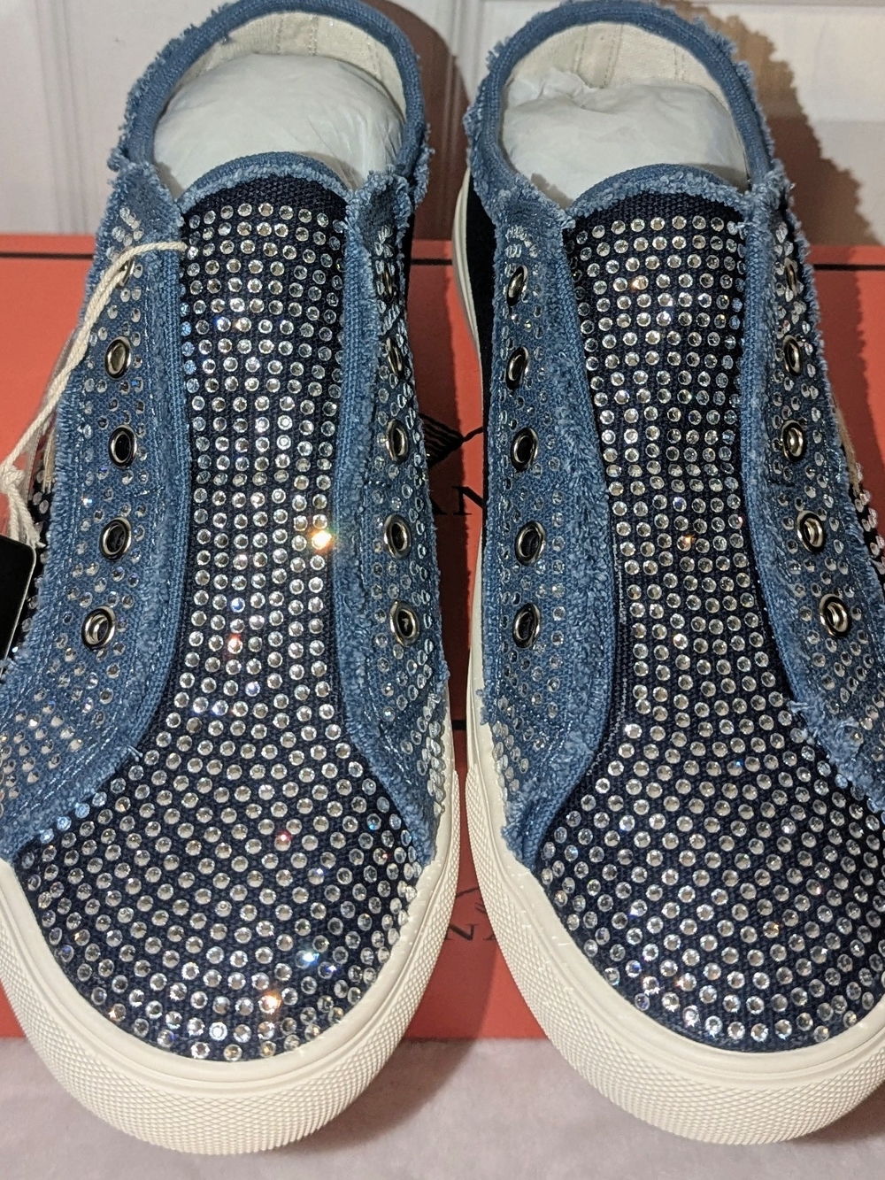 Montana West Rhinestone Denim Slip-On Sneakers Western Size 8 NWT